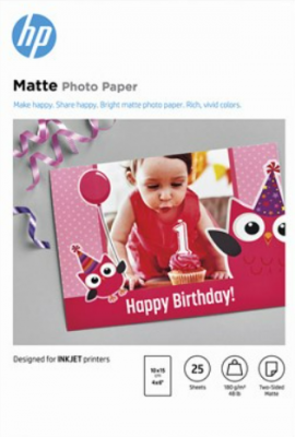 Hartie foto mata, HP Photo Paper, 100 x 150 mm, 180 g/m2, 25 coli/top